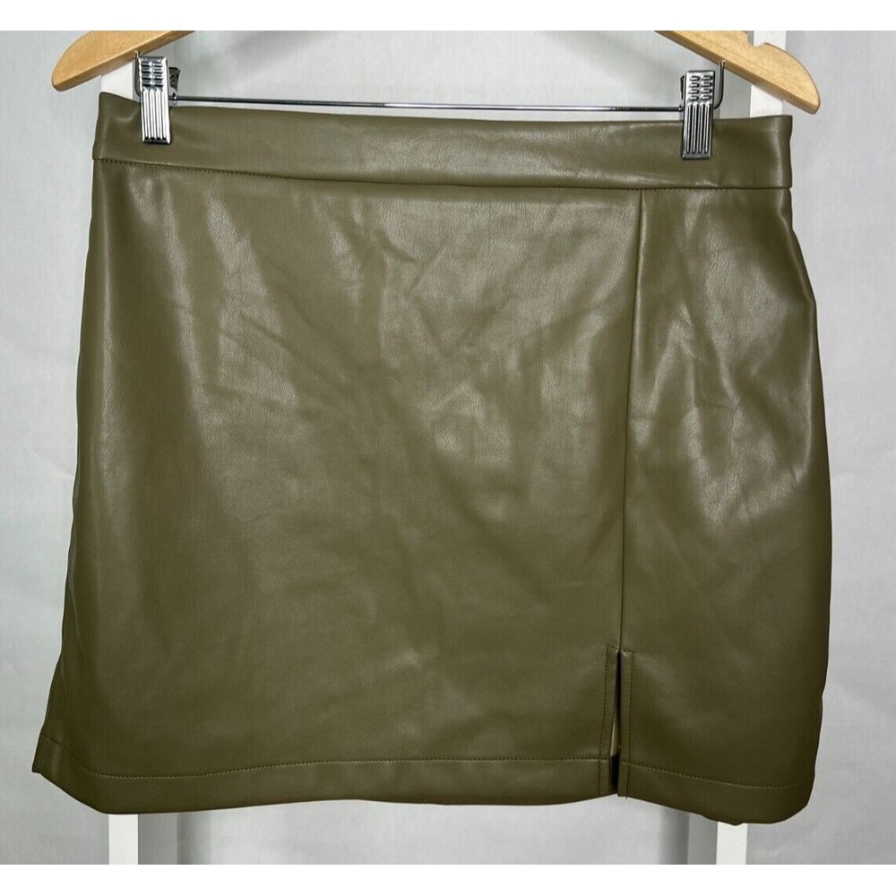 Women's Faux Leather Skirt L Shinestar Dark Green Pencil Mini FF 33" Waist